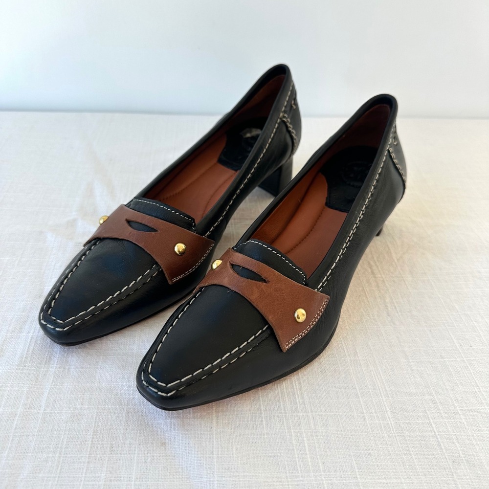Johnston & Murphy Black Leather Loafer Heels Square Toe Womens Size 7